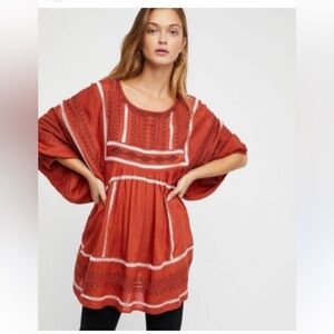 Free People Teracotta Wild One Embroidered Tunic Top. Size S. P82/A67